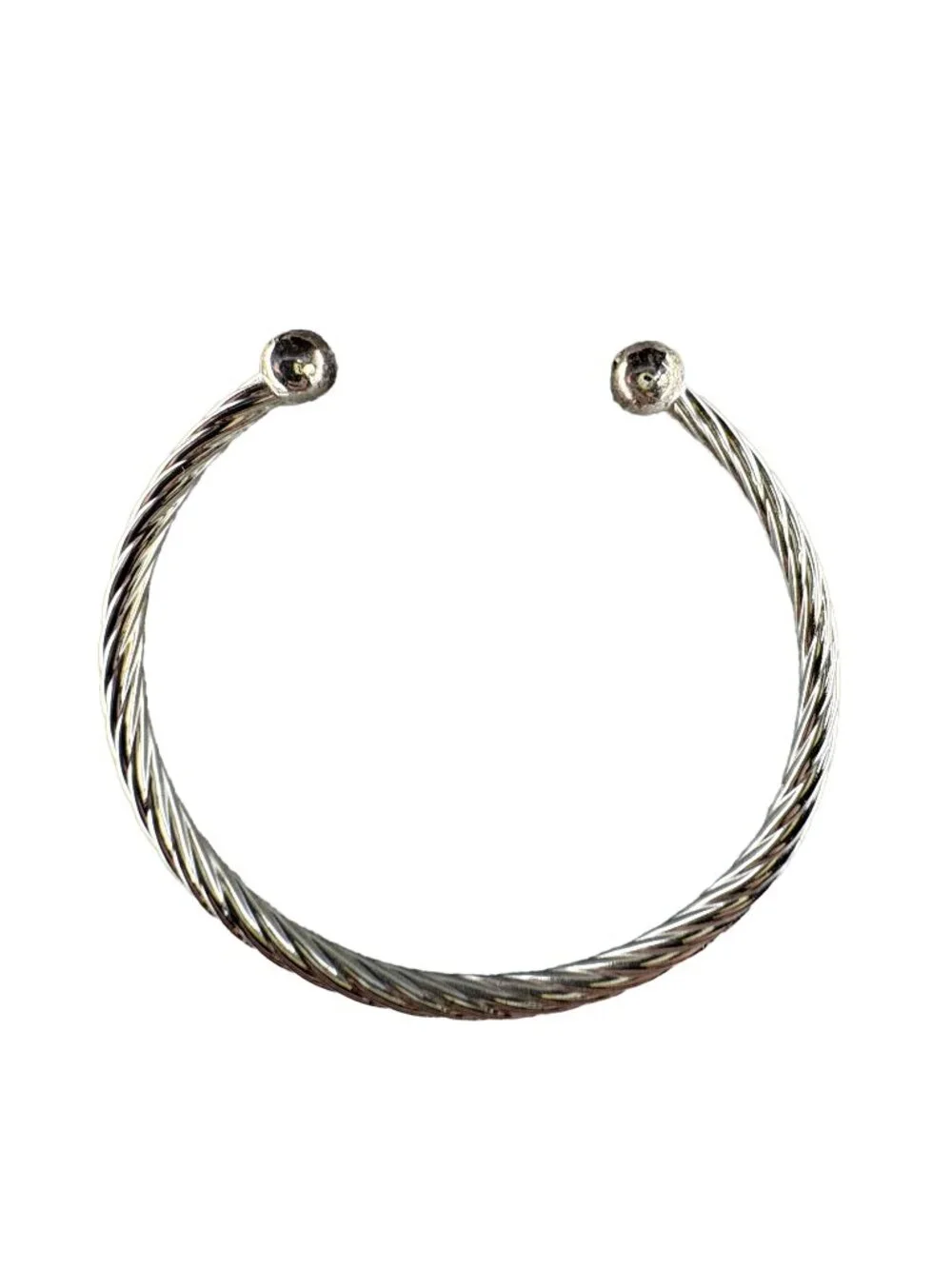925 Sterling Silver Twisted Cable Wire Open Cuff Bangle Bracelet 52mm 4.62g